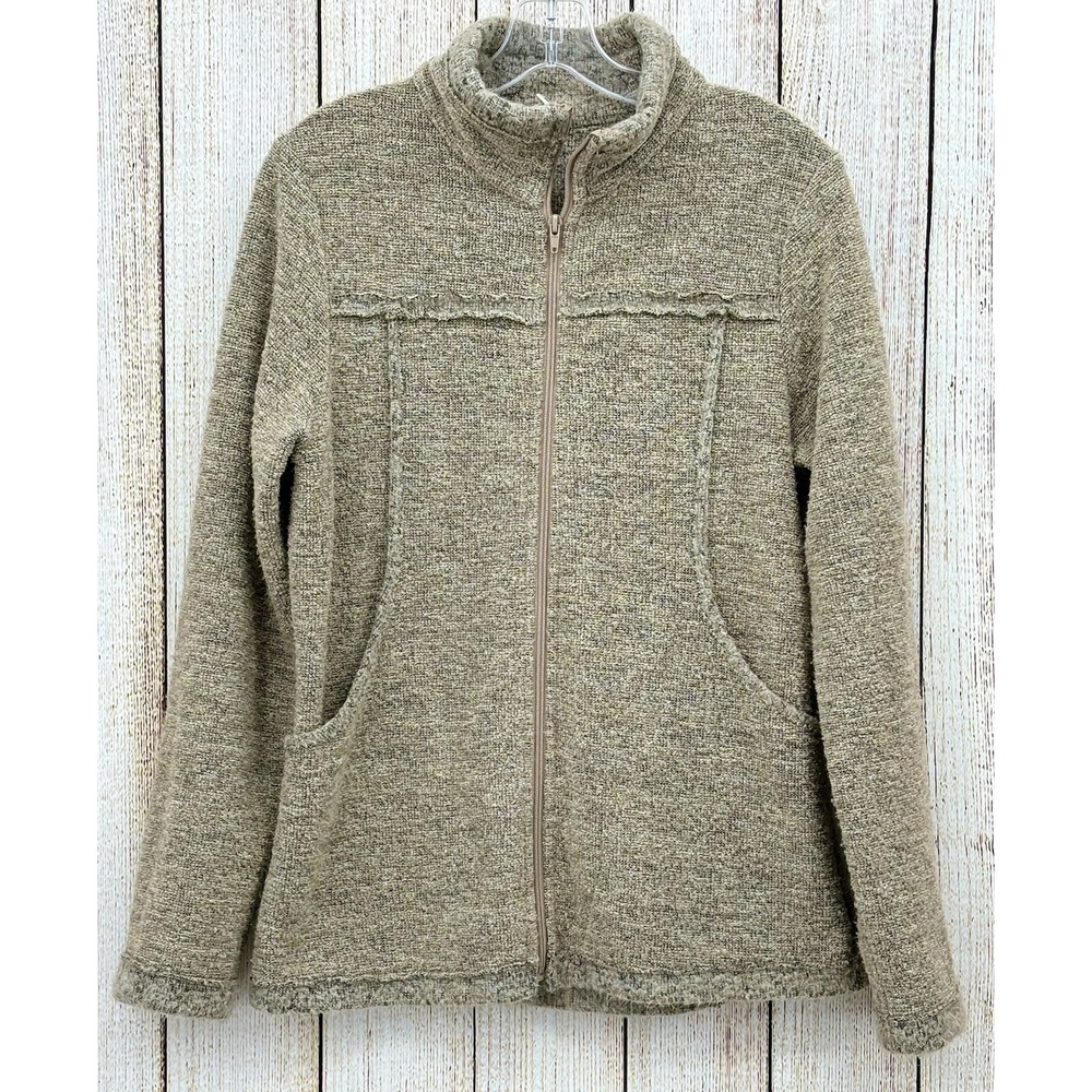 Prana Full Zip Sweater Women's Size Large Oatmeal Mock‎ Neck Pockets Long Sleeve